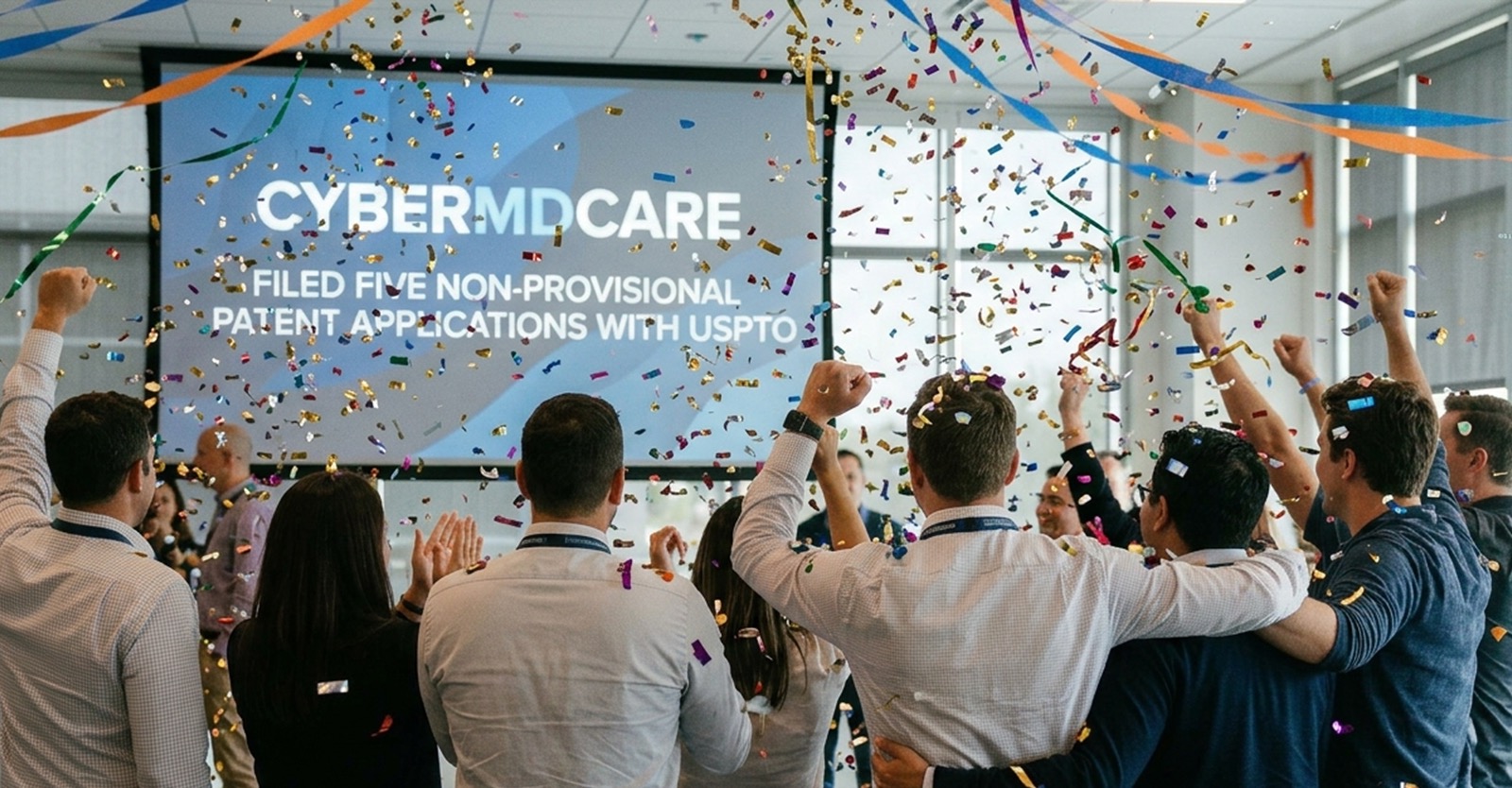 CyberMDCare team celebrating the USPTO patent filing announcement